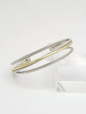 David Yurman Crossover Three-Row Cuff Bracelet w/ 18K Yellow Gold - Medium